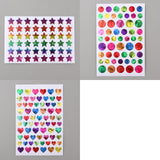 Craspire 30 Sheets 3 Styles Holographic PVC Waterproof Self Adhesive Laser Stickers, Rainbow Color Round & Star & Heart Decals for Art Craft, DIY Scrapbooking, Colorful, 101~151x100~151x0.1mm, 10 sheets/style