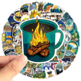 Craspire PVC Adhesive Stickers, for Suitcase, Skateboard, Refrigerator, Helmet, Mobile Phone Shell, Stationery, Camping Themed Pattern, 4~8x4~8cm, 50pcs/bag