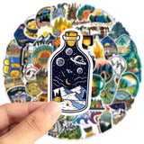 Craspire PVC Adhesive Stickers, for Suitcase, Skateboard, Refrigerator, Helmet, Mobile Phone Shell, Stationery, Camping Themed Pattern, 4~8x4~8cm, 50pcs/bag