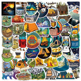 Craspire PVC Adhesive Stickers, for Suitcase, Skateboard, Refrigerator, Helmet, Mobile Phone Shell, Stationery, Camping Themed Pattern, 4~8x4~8cm, 50pcs/bag