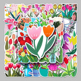 Craspire 50Pcs Tulip Pattern Waterproof PVC Plastic Scrapbook Stickers, Self Adhesive Picture Stickers, Mixed Color, 55~85mm