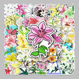 Craspire 50Pcs 50 Styles Lily Flower Pattern Waterproof PVC Plastic Stickers, Self Adhesive Picture Stickers, for Water Bottles, Laptop, Luggage, Cup, Computer, Mobile Phone, Skateboard, Guitar Stickers, Mixed Color, 55~85mm, 1pc/style