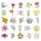 Craspire 50Pcs 50 Styles Lily Flower Pattern Waterproof PVC Plastic Stickers, Self Adhesive Picture Stickers, for Water Bottles, Laptop, Luggage, Cup, Computer, Mobile Phone, Skateboard, Guitar Stickers, Mixed Color, 55~85mm, 1pc/style