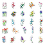 Craspire 50Pcs Mixed Styles Flower Pattern Waterproof PVC Plastic Stickers, Self Adhesive Picture Stickers, for Water Bottles, Laptop, Luggage, Cup, Computer, Mobile Phone, Skateboard, Guitar Stickers, Mixed Color, 55~85mm