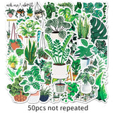 Craspire 50Pcs 50 Styles Plant Theme Waterproof PVC Plastic Stickers, Self Adhesive Picture Stickers, for Water Bottles, Laptop, Luggage, Cup, Computer, Mobile Phone, Skateboard, Guitar Stickers, Leaf Pattern, Green, 42~90x31~65mm, 50pcs/set
