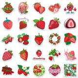 Craspire Waterproof PVC Plastic Sticker Labels, Self-adhesion, for Water Bottles, Laptop, Luggage, Cup, Computer, Mobile Phone, Skateboard, Guitar Stickers, Strawberry Pattern, 3~6cm, 50pcs/bag
