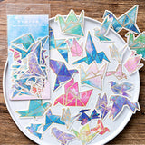 Craspire 60Pcs 20 Styles DIY Gold Stamp Scrapbooking Stickers, Decorative Craft Stickers, Journaling Supplies, Paper Crane Pattern, 30mm~110mm, 3pcs/style, 10sets/pack