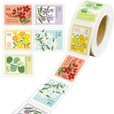 Craspire 5 Patterns Paper Self-Adhesive Label Stickers Rolls, Gift Tag Sealing Decals for Party Presents Decoration, Rectangle, Floral Pattern, 30x40mm, 500pcs/roll