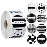 Craspire 8 Patterns Round Dot Paper Self-Adhesive Thank You Stickers Rolls, Hot Stamping Gift Decals for Party Presents Decoration, Black, 38mm, 500pcs/roll
