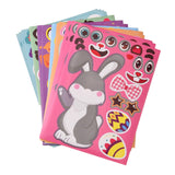 Craspire 24 Sheets 6 Styles Easter Make A Face Self- Adhesive Stickers, Make Your Own Bunny Chick Lamb Egg Stickers, for Kids Favor Art Craft Supplies, Mixed Color, 210x150x0.2mm, Stickers: 6~173x13~83mm, 4 sheets/style