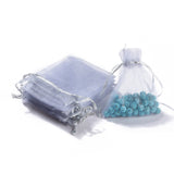 100 pc Organza Gift Bags, with Drawstring, Rectangle, Light Grey, 12x10cm