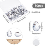 Craspire 80Pcs Extra Large Jewelry Sticker, Acrylic Rhinestone Stick On Cabochon, with Self Adhesive, Faceted, Teardrop, Crystal, 25x18x5mm