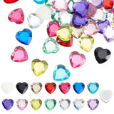 Craspire 60Pcs Extra Large Jewelry Sticker, Acrylic Stick On Cabochon, with Self Adhesive, Heart, Faceted, Mixed Color, 2.5x2.5x0.5cm