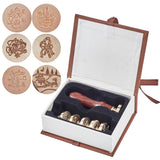 Wax Seal Stamp Set (6pcs Brass Stamps Head, 1pc Wood Handle,Envelop) Christmas Theme