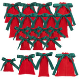 1 Bag 20Pcs 4 Styles Velvet Gift Bags Red Gift Bags Storage Pouch with Dark Green Drawstring Ribbon for Candy Jewelry Organizer, Valentine's Day Party