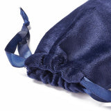 50 pc Velvet Jewelry Drawstring Bags, with Satin Ribbon, Rectangle, Marine Blue, 15x10x0.3cm