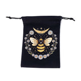 5 pc Rectangle Velvet Bags, Drawstring Pouches, for Gift Wrapping, Black, Bees Pattern, 18x14cm