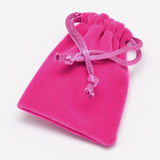 100 pc Rectangle Velvet Cloth Gift Bags, Jewelry Packing Drawable Pouches, Deep Pink, 7x5.3cm