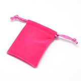 100 pc Rectangle Velvet Cloth Gift Bags, Jewelry Packing Drawable Pouches, Deep Pink, 7x5.3cm