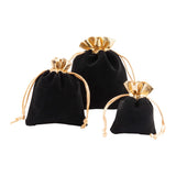 1 Bag 30Pcs 3 Style Rectangle Velvet Jewelry Bag, Black, 9~14x7~11cm, 10pcs/style