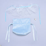 10 pc Velvet Jewelry Drawstring Gift Bags, with Plastic Imitation Pearl & White Yarn, Wedding Favor Candy Bags, Light Blue, 14.2x14.9x0.4cm