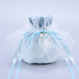 10 pc Velvet Jewelry Drawstring Gift Bags, with Plastic Imitation Pearl & White Yarn, Wedding Favor Candy Bags, Light Blue, 14.2x14.9x0.4cm