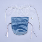 10 pc Velvet Jewelry Drawstring Gift Bags, with Plastic Imitation Pearl & White Yarn, Wedding Favor Candy Bags, Steel Blue, 14.2x14.9x0.4cm