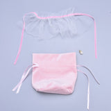 10 pc Velvet Jewelry Drawstring Gift Bags, with Plastic Imitation Pearl & White Yarn, Wedding Favor Candy Bags, Pink, 14.2x14.9x0.4cm