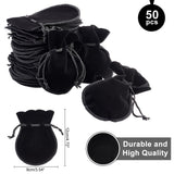 50 pc Velvet Bags Drawstring Jewelry Pouches, Calabash Candy Pouches, for Wedding Shower Birthday Party, Black, 12x9cm