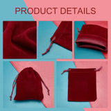 30 pc Rectangle Velvet Pouches, Candy Gift Bags Christmas Party Wedding Favors Bags, Dark Red, 12x10cm