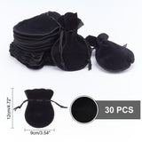 30 pc Gourd Velvet Bags, Black, 12x9cm