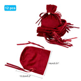 12 pc Velvet Jewelry Bags with Drawstring & Plastic Imitation Pearl, Velvet Cloth Gift Pouches, Dark Red, 13.2x14x0.4cm