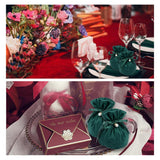 12 pc Velvet Jewelry Bags with Drawstring & Plastic Imitation Pearl, Velvet Cloth Gift Pouches, Dark Green, 13.2x14x0.4cm