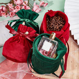 12 pc Velvet Jewelry Bags with Drawstring & Plastic Imitation Pearl, Velvet Cloth Gift Pouches, Dark Green, 13.2x14x0.4cm