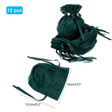 12 pc Velvet Jewelry Bags with Drawstring & Plastic Imitation Pearl, Velvet Cloth Gift Pouches, Dark Green, 13.2x14x0.4cm