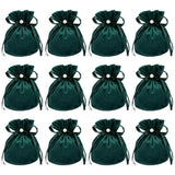 12 pc Velvet Jewelry Bags with Drawstring & Plastic Imitation Pearl, Velvet Cloth Gift Pouches, Dark Green, 13.2x14x0.4cm