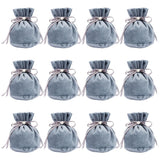 12 pc Velvet Jewelry Bags with Drawstring & Plastic Imitation Pearl, Velvet Cloth Gift Pouches, Steel Blue, 13.2x14x0.4cm