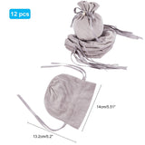 12 pc Velvet Jewelry Bags with Drawstring & Plastic Imitation Pearl, Velvet Cloth Gift Pouches, Gray, 13.2x14x0.4cm