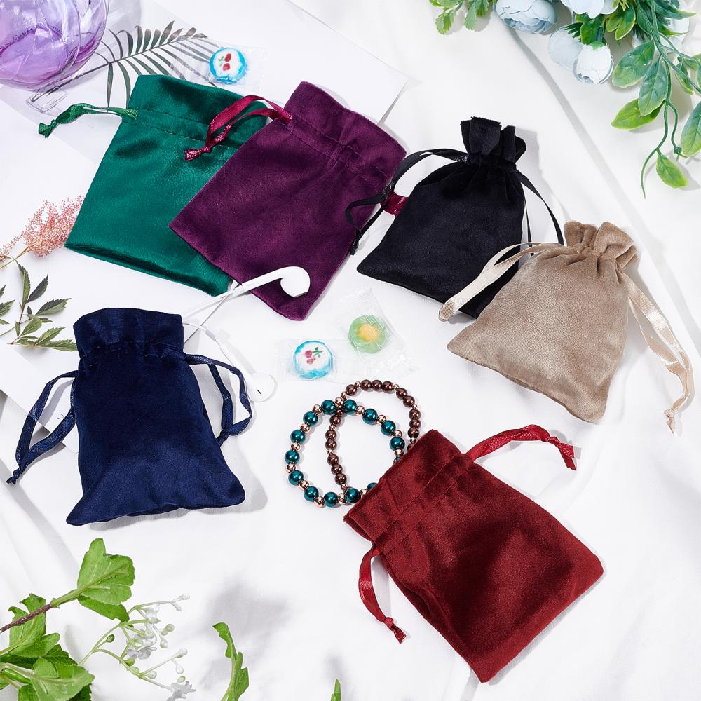 Craspire 1 Bag 4 Pcs Velvet Jewelry Pouches with Cards, 4 Colors
