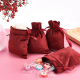 1 Bag 12 Pcs Dark Red Velvet Bags, 12x9cm Drawstring Jewelry Pouches Rectangle Gift Bags for Wedding Candy Bags Party Favors