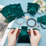 1 Bag 12 Pcs Dark Green Velvet Bags, 12x9 cm Drawstring Jewelry Pouches Rectangle Gift Bags for Wedding Candy Bags Party Favors