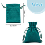 1 Bag 12 Pcs Dark Green Velvet Bags, 12x9 cm Drawstring Jewelry Pouches Rectangle Gift Bags for Wedding Candy Bags Party Favors