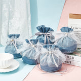 1 Bag 12 Pcs Round Bottom Velvet Jewelry Bags, Drawstring Gift Bags with Pearl Bead and White Yarn Velvet Candy Bags for Wedding Christmas Birthday Party Favors, Steel Blue, 14.2x14.9cm