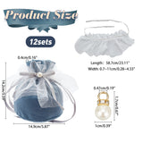 1 Bag 12 Pcs Round Bottom Velvet Jewelry Bags, Drawstring Gift Bags with Pearl Bead and White Yarn Velvet Candy Bags for Wedding Christmas Birthday Party Favors, Steel Blue, 14.2x14.9cm