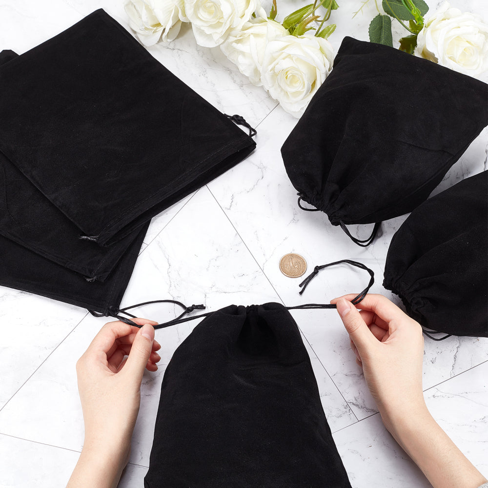 1 Bag 8 Pcs Large Black Velvet Pouch Bags 24.7x20cm Large Drawstring Jewelry Pouches Big Rectangle Gift Bags for Wedding Candy Bags Gift Storage Bags