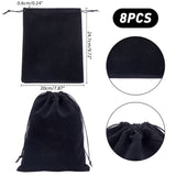 1 Bag 8 Pcs Large Black Velvet Pouch Bags, 24.7x20cm Large Drawstring Jewelry Pouches Big Rectangle Gift Bags for Wedding Candy Bags Gift Storage Bags