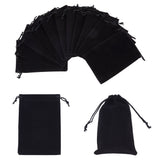 20 pc 20 Pcs Velvet Drawstring Bags, 15x10cm Rectangle Necklace Earrings Jewelry Pouches Candy Sack Gift Storage Bags for Party Wedding Christmas Favors, Black