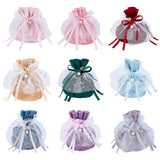 1 Bag Velvet Jewelry Drawstring Gift Bags, with Plastic Imitation Pearl & Star Yarn Skirt Design, Wedding Favor Candy Bags, Mixed Color, 14.2x14.9x0.4cm, 9pcs/bag