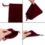 50 pc Rectangle Velvet Pouches, Gift Bags, Dark Red, 12x10cm