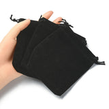 10 pc Rectangle Velvet Drawstring Pouches, Candy Gift Bags Christmas Party Wedding Favors Bags, Black, 12x10cm